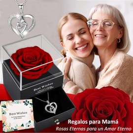 Regalos para Mamá Dia De Las Madres 10 de Mayo, Collares Plata 925 para Mama de Rosa Eterna, Regalo Mama de Día de la Madre, Cumpleaños, Collar Joyeria Mama Regalo para Mamá (mamá)