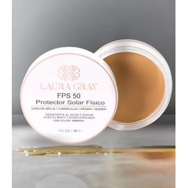 Laura Gray Protector Solar FPS 50, Color Arroz | Protector mineral que unifica el tono y da efecto maquillaje natural