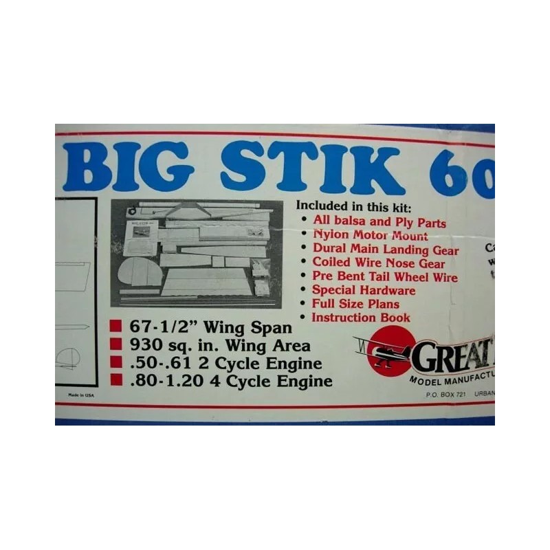 Great Planes Model Airplane Plans (RC): BIG STIK 60 68½"