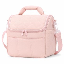 Lunch Bag for Women Insulated Pink Lunch Box Quilted Puffer Lunch Tote