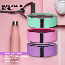 Fabric Resistance Bands, Set of 3 for Exercise with Carry Bag (Purple, Pink, Green)