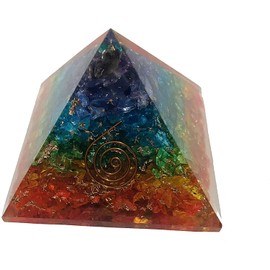 7 Chakra Rainbow Crystal Orgone Pyramid Healing Stone Crystal Chakra Pyramid EMF Protection Positive Energy Generator Orgonite Meditation, Spiritual Balance Stones 65-70 mm with Velvet Phouch