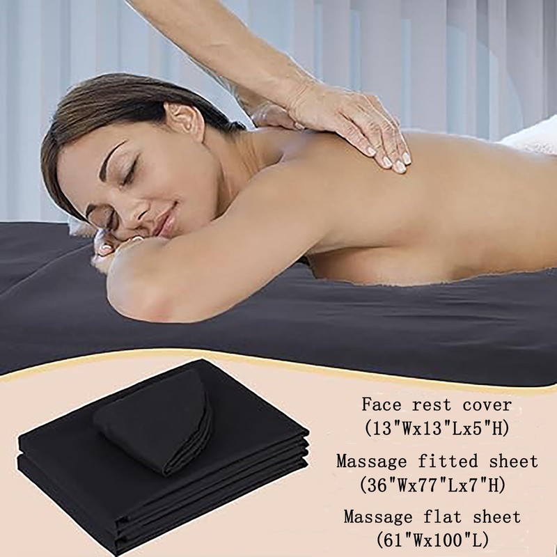 Kesfey 3-Piece Black Microfiber Massage Sheet Set, Includes Massage Flat