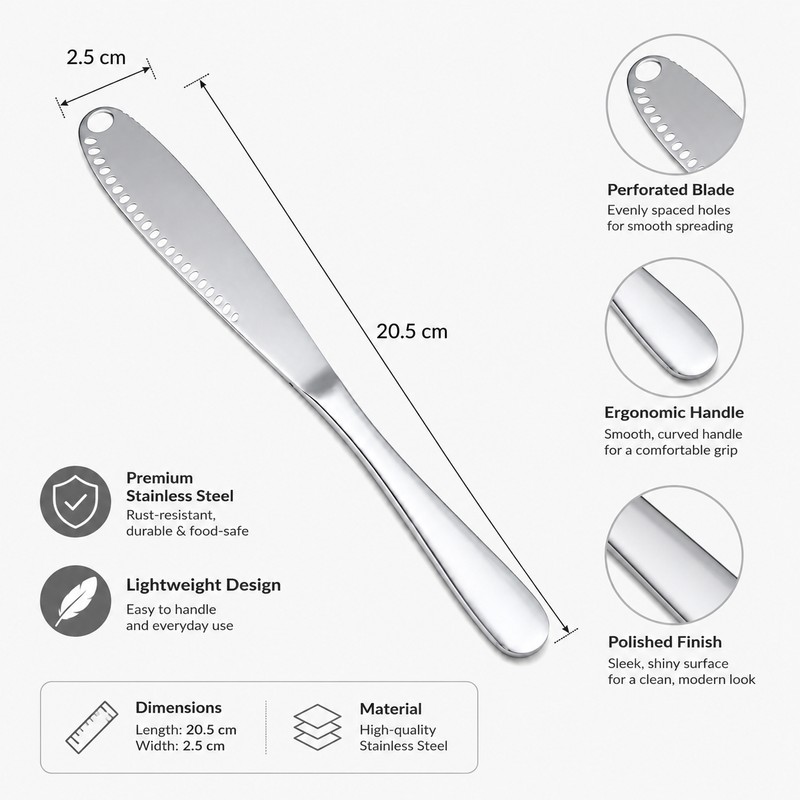 3-in-1 Stainless Steel Butter Knife for Spreading – Cheese, Jam