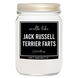You Nique Designs Jack Russell Gifts - 8oz Dog Fart Candle, Jack Russell Terrier Gifts for Women, Men - Jack Russell Dad Mom Gift Idea - Jack Russell Terrier Decor, Accessories (Mahogany Teakwood)