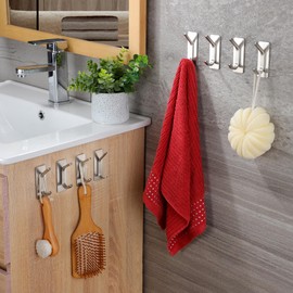 Taozun 8-Pack Adhesive Hook, Towel Hook/Coat Hook for Hanging Robe, Heavy Duty Adhesive Hooks Stick on Bathroom or Kitchen, Stainless Steel