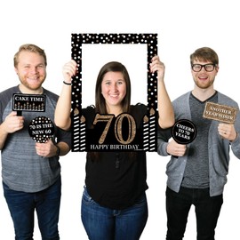 Big Dot of Happiness Adult 70th Birthday - Gold - Birthday Party Selfie Photo Booth Picture Frame & Props - Printed on Sturdy Material