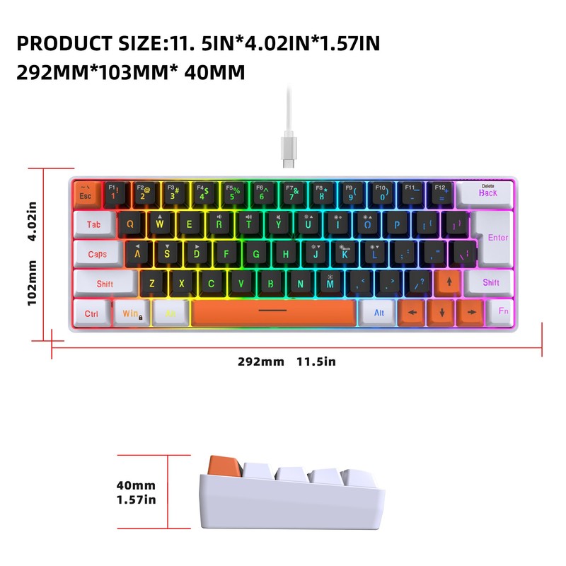 Snpurdiri 60 Percent Wired Gaming Keyboard, RGB Backlit Mini Gaming