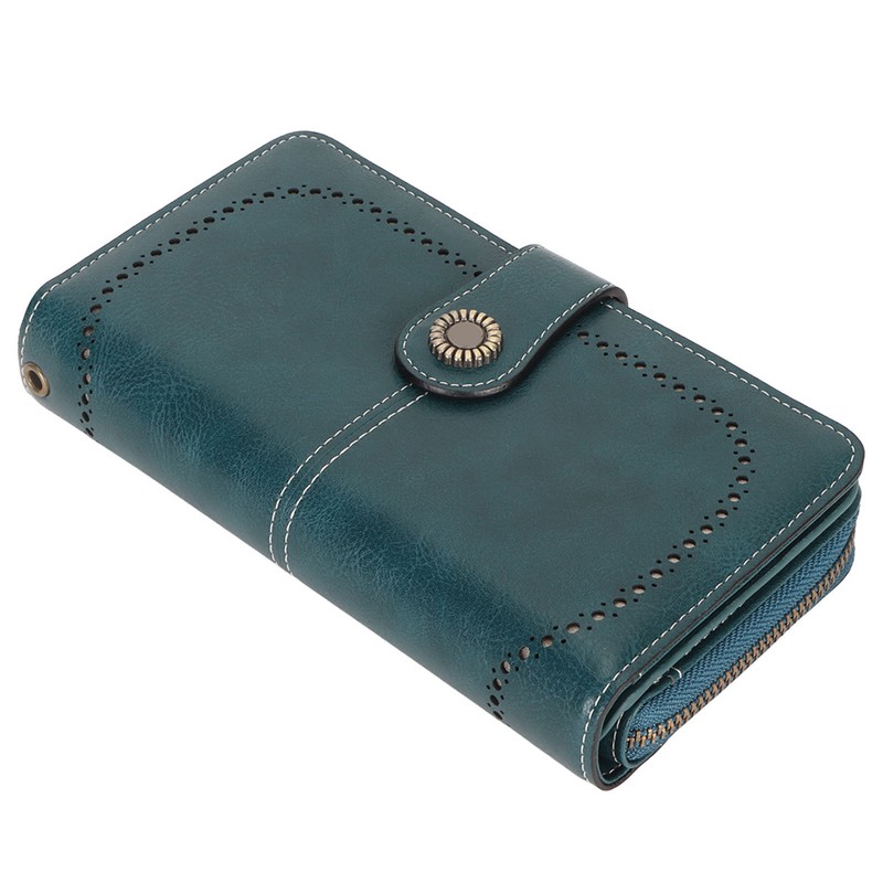 RFID Blocking Leather Wallet Large Capacity Double Snap Button Women