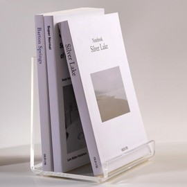 AIMOLLY Acrylic Bookends, Clear Book Ends for Shelves, Transparent Organizer, Holder Stand Decorative, Stoppers for Heavy Duty Books, File, Book Organizer for Home Office School Supplies (J-Shape)