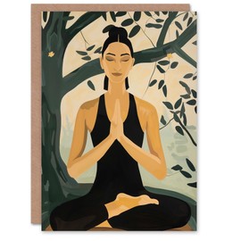 Artery8 Woman in Yoga Pose Zen Meditation Painting Greeting Birthday Card Him Her All Blank