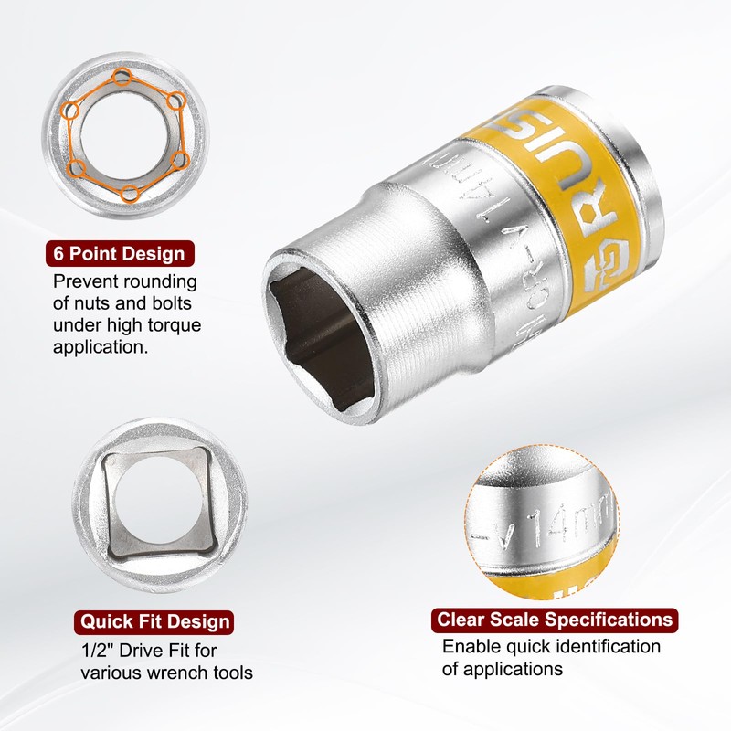 sourcing map 2pcs 1/2" Drive 6 Points Socket 14mm Metric