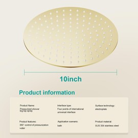 AULEEND All Metal Rain Shower Head - Heavy Duty Stainless Steel, Easy Install, High Water Flow, Ultra-Thin Modern Design for Bathroom (F-Brushed Gold, 10)