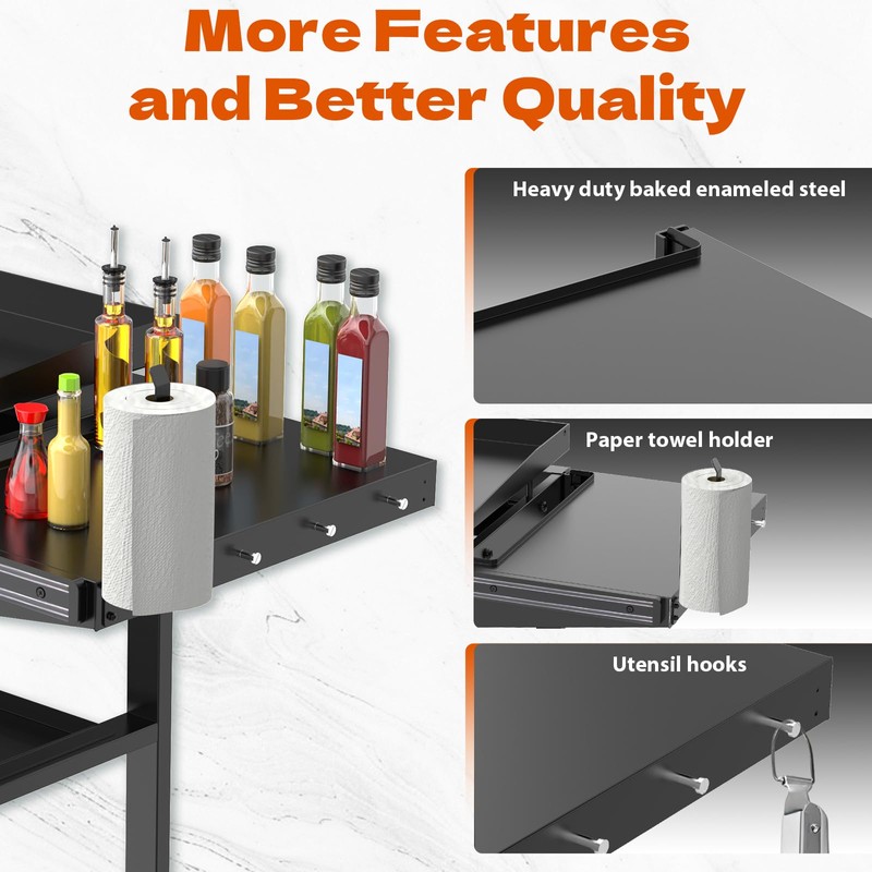 PHYPOBLE Foldable Griddle Side Shelf for Blackstone 36" Griddles, Griddle