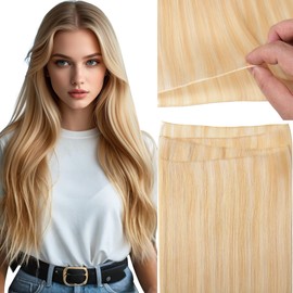 Loxxy Genius Weft Hair Extensions Human Hair Blonde Hand Tied Sew In Hair Extensions Remy Light Golden Brown Mixed Platinum Blonde 18 Inch 50g P#12/60A