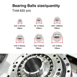 weideer 620pcs Bicycle Bearing Balls Metal Mixing Balls Assortment Kit 1/2" 3/8" 1/4" 7/32" 3/16" 5/32" Precision Steel Balls K-168-620-GE