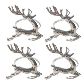 4pcs Christmas Silver Reindeer Napkin Rings Napkin Holders-Stag Napkin Rings Table Decorative Ornament Xmas Napkin Holders Napkin Buckles Serviette Rings for Xmas Holiday Party Dining Table Decoration