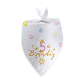 Dog 5th Birthday Bandana Fifth Birthday Boy Girl Happy Birthday Party Photo Prop Pet Scarf Accessories for Dog Lovers Christmas Puppy Girl Gifts