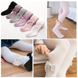 Dsaren Children's Tights Girls Cotton Knitted Tights Cute Socks Leggings Pack of 3, White, black, pink