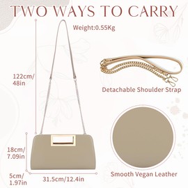 Vaschy Clutch Purse for Women,Fashion Vegan Leather Cut-Out Handle Evening Handbag Crossbody Shoulder Bag for Wedding,Party Khaki