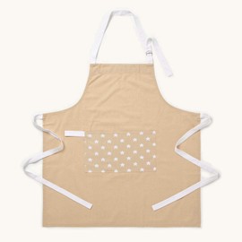 HOMESCAPES - Pure Cotton Unisex Apron with Pocket - Stars - Beige White - 80 x 85 cm - Fully Coordinated Washable Kitchen Linen