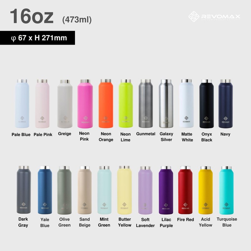 REVOMAX Carbonated Vacuum Insulated Bottle, No Cap, 16 oz (473