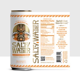 SaltyWater Electrolyte Drink, Orange – Zero Sugar Premium Hydration Drink, 10 Calories, Minerals, Taurine, B-Vitamins, Non-Carbonated - Zero Caffeine Electrolyte Sports Drink - Keto, Paleo, Vegan - 12 Pack (12 oz)