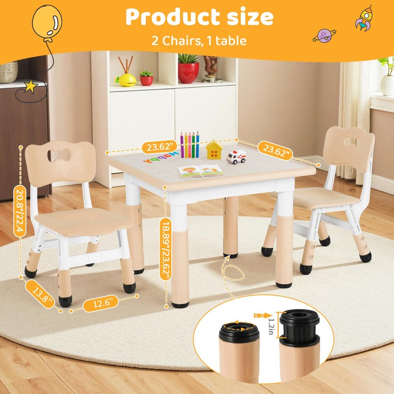 Arlopu Kids Table and Chairs, Height Adjustable Toddler Table and