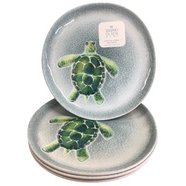 Sigrid Olsen Home Sea Turtle Melamine Dinner Plates, 11x10.5 inches, Set of 4, Blue Crackle Background