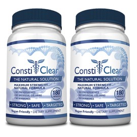 ConstiClear - Ease Constipation, Improve Digestion, Support Gut Flora - Contains Probiotic - 180 Capsules - 2 Bottles - Vegan