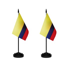 Colombia Flags Colombian Desk Flags Set Small Mini Colombia Flags Table Flag with 13" Black Pole, Black Base and Spear Top, Miniature Colombian Deluxe Desktop Flag, Home Decoration, Office Decoration, Festival Celebrations(12 Pack )