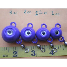 Unbranded 16 PCS. FLUKE EAR BALL JIGS PURPLE W/SILVER EYE/#3 SWIVEL 3,2,1-1/2,1 OZ. 4 EA.