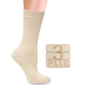 3 Pairs Bamboo Lycra Socks for Women - Comfort Stitching at the Base of the Toe Nails for Business and Leisure, light beige