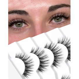 Natural Fake Lashes Wispy Fake Eyelashes C Curl Eye Lashes Natural Look Demi Wispies Eyelashes Fluffy Mink Eyelashes Strip Lashes Pack 7 Pairs