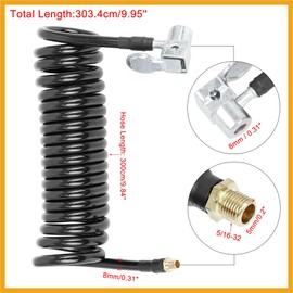 Partuto Flexible Tyre Inflator Hose with Lock on Chuck 0.31" x 9.84' Replacement