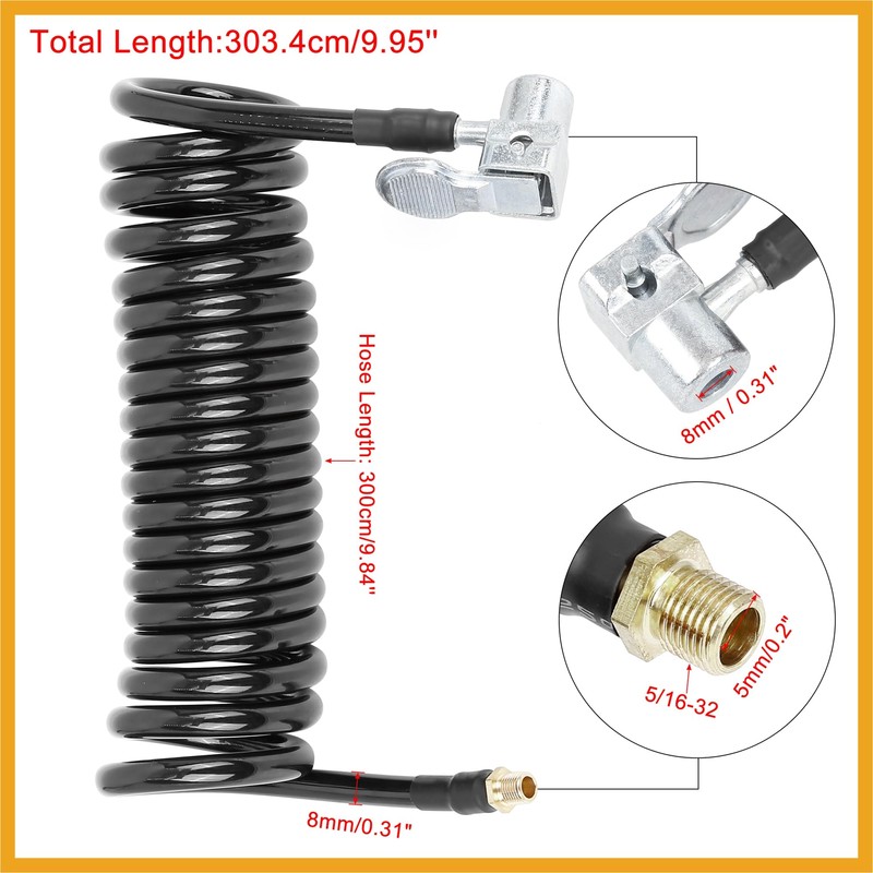 Partuto Flexible Tyre Inflator Hose with Lock on Chuck 0.31"