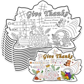 Fall Thanksgiving Coloring Placemats for Kids,Thanksgiving Coloring Activity Paper Placemats，Maple Leaf Table Placemats for Thanksgiving Classroom Craft Home Dinner Decorations(12pcs,15'' x 11'')