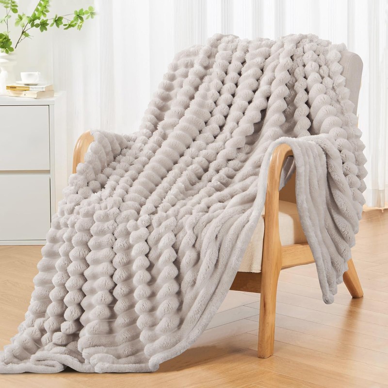 RUIKASI Fleece Throw Blanket for Sofa - Single Fluffy Beige