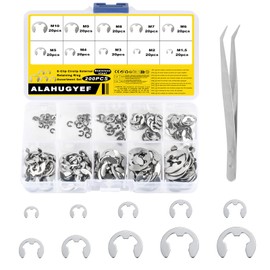 E-Clips, 200 Pieces E-clip Snap Rings Set, E Clip Circlips Assortment Set, Internal External Snap Ring Washers for Fastening Bearings Gears Pulleys, 10 Sizes