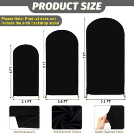 MODFUNS Black Arch Cover 5ft 6ft 7ft Wedding Arch Cover Set of 3 Round Top Arch Stand Covers Chiara Arched Backdrop Covers Elegant Arched Backdrop for Baby Bridal Shower Reception Party Decoration