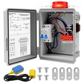 LINKCRO Septic Pump Alarm，Sump Pump Alarm with Pump Control Panel， High Water Septic Tank Alarm Featuring 110DB Water Level Alarm，Indoor/Outdoor Alarm Light for Sump,