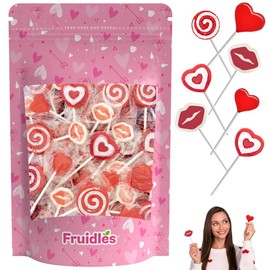 Fruidles Valentine's Lollipop Party Mix, Hearts, Lips N' Swirls Mixed Fruit Flavor Assortment, Individually Wrapped Assorted Half-Pound