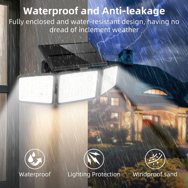daphino 2500LM Solar Lights Outdoor with Motion Sensor,3 Head 270°