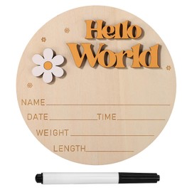 Gosknor Wooden Baby Announcement Sign, 15 cm Hello World Sign Name Plate Newborn Birth Display Name Plate Birth for Photo Props Baby Shower (Gold)