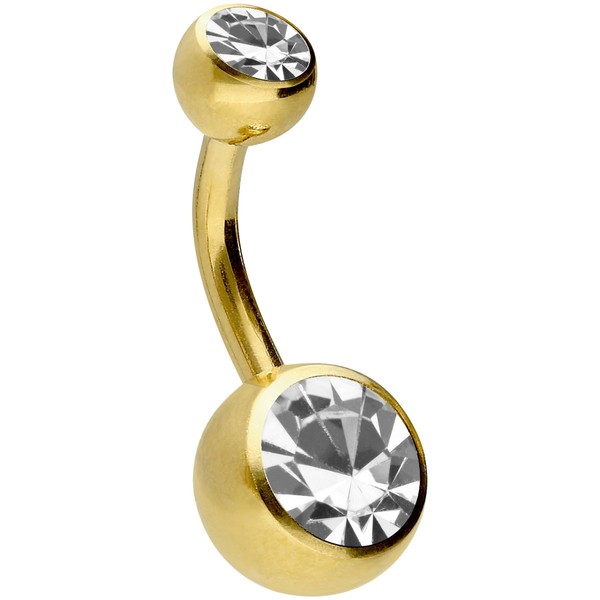 PIERCINGLINE Surgical Steel Belly Bar with 2 Crystals – Banana