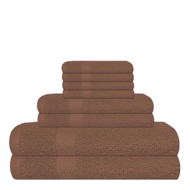 Lenenz Complete Towel Set - 8 Pack Soft and Absorbent Cotton Bath Towels for Bathroom, Hotel, and Spa - Quick-Dry, Towels Set 27x54'' (Brown)