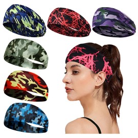 AYNKH Sports Headbands for Men and Women, 6 Pack Elastic Wide Athletic Hair Bands Moisture Wicking, Sweat Absorbent, Non-Slip, Quick Drying, for Yoga, Running,