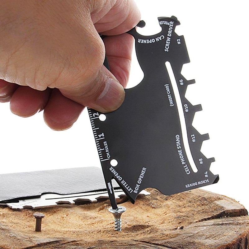 2 Multi-Function Tool Cards, Metal Multi-Function Card, Black Stainless Steel