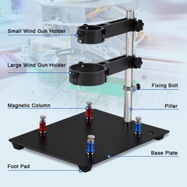 Consfly Hot Air Gun Holder, Two Flexible Brackets, Stainless Steel Base Plate, Air Heat Hand-Piece Gun Clamp for PCB Circuit Board Rework Soldering Workbench