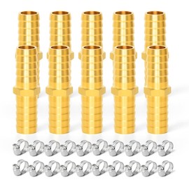 GASHER Pack of 5 Brass Hose Barb Reducer, 4 mm to 4 mm Inch Barb Hose ID with 10 Hose Clamp, Brass Barb Reducer Splicer Fitting Fuel/Air/Water/Oil/Gas/WOG